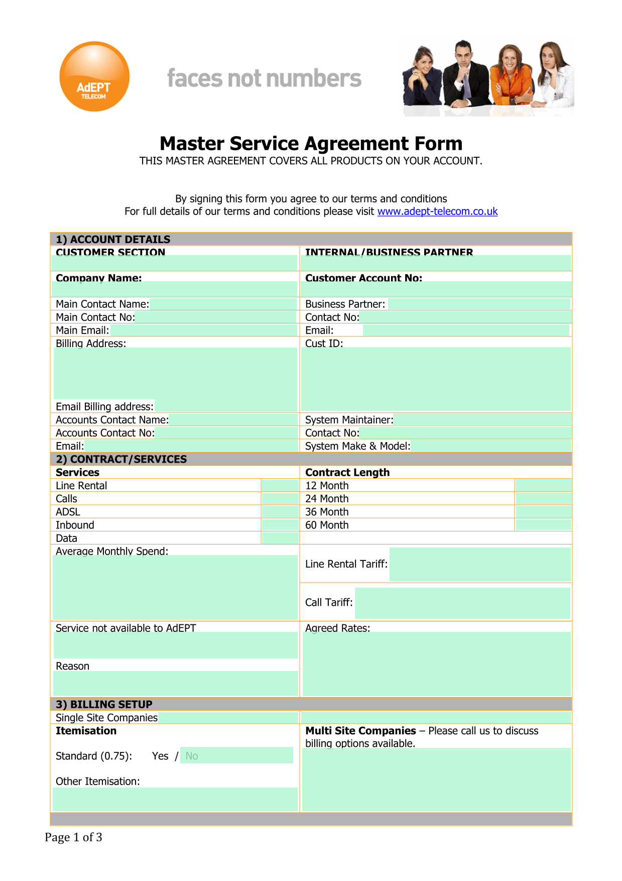 Master Service Agreement Form screenshot