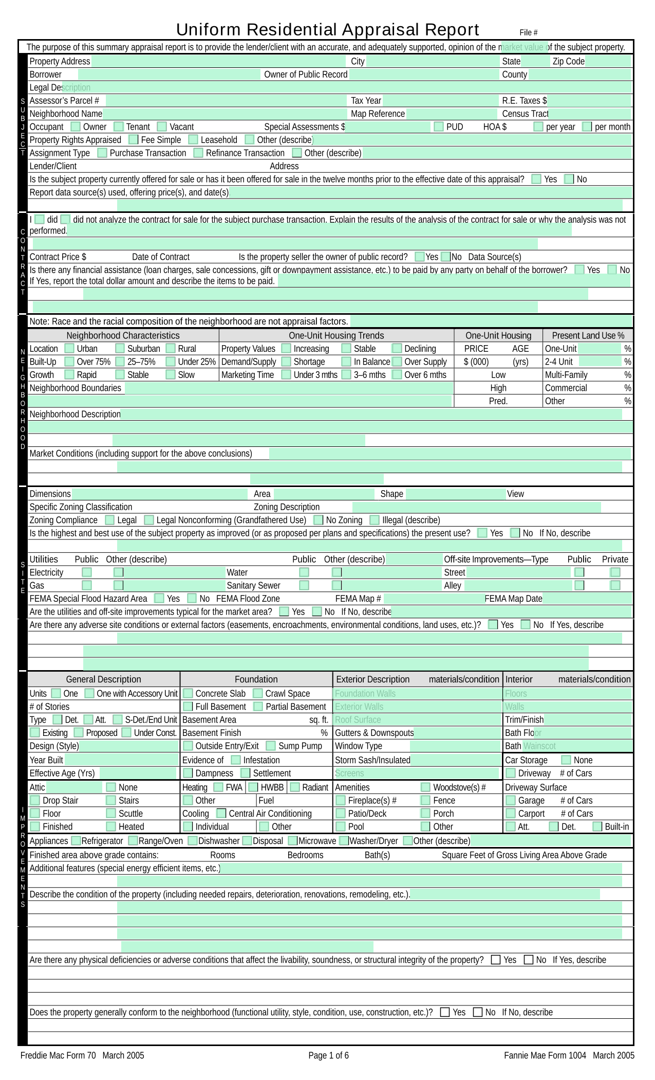 Uniform Residential Appraisal Report screenshot