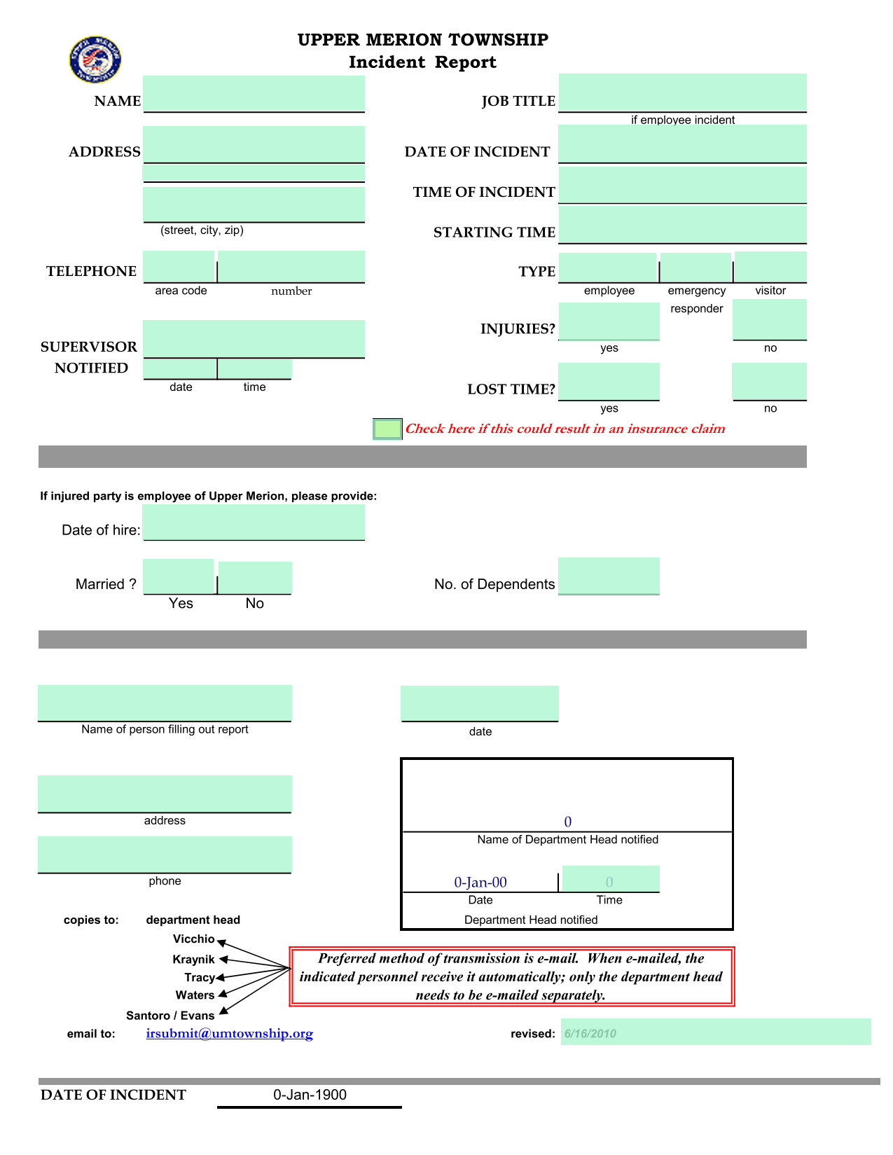 Incident Report screenshot