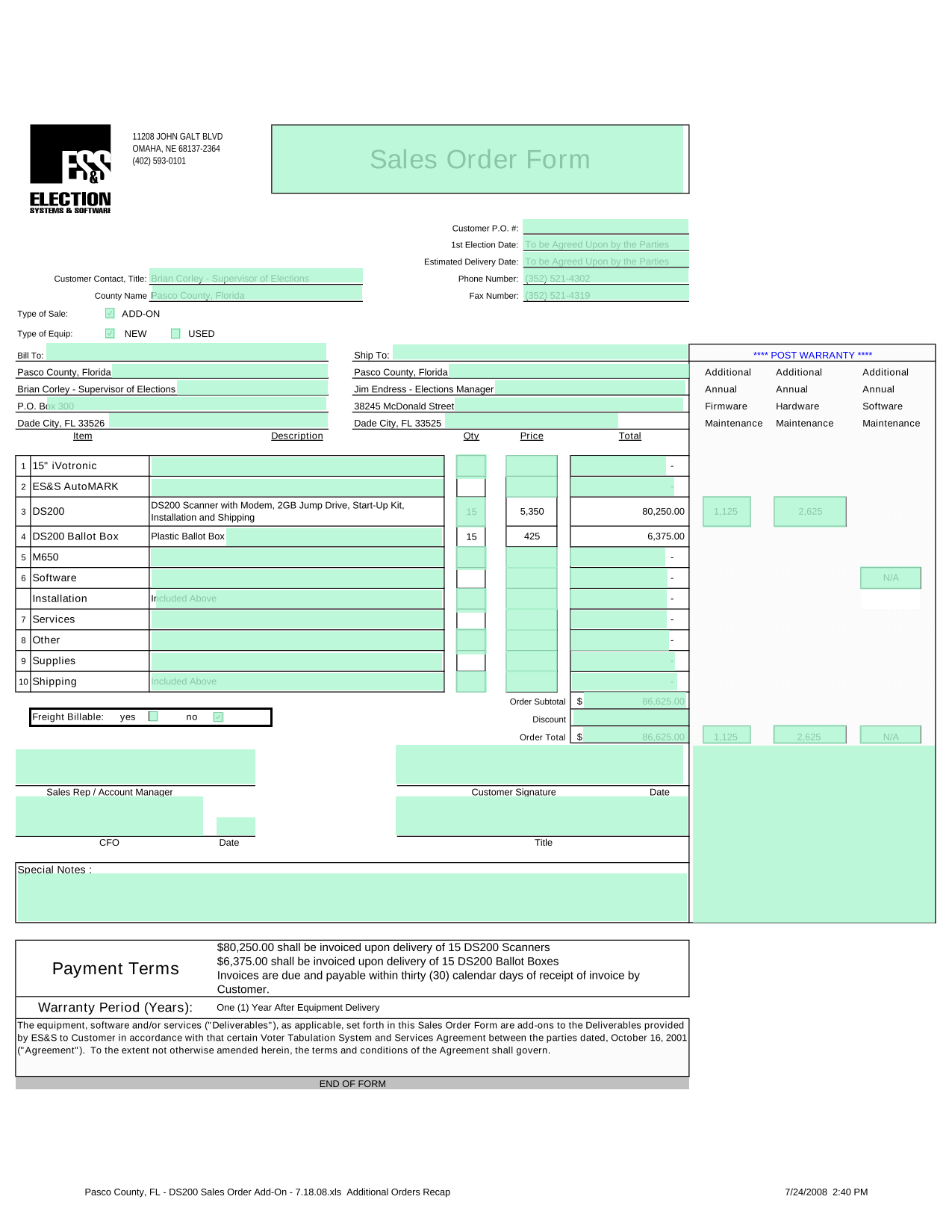 Sales Order Form screenshot