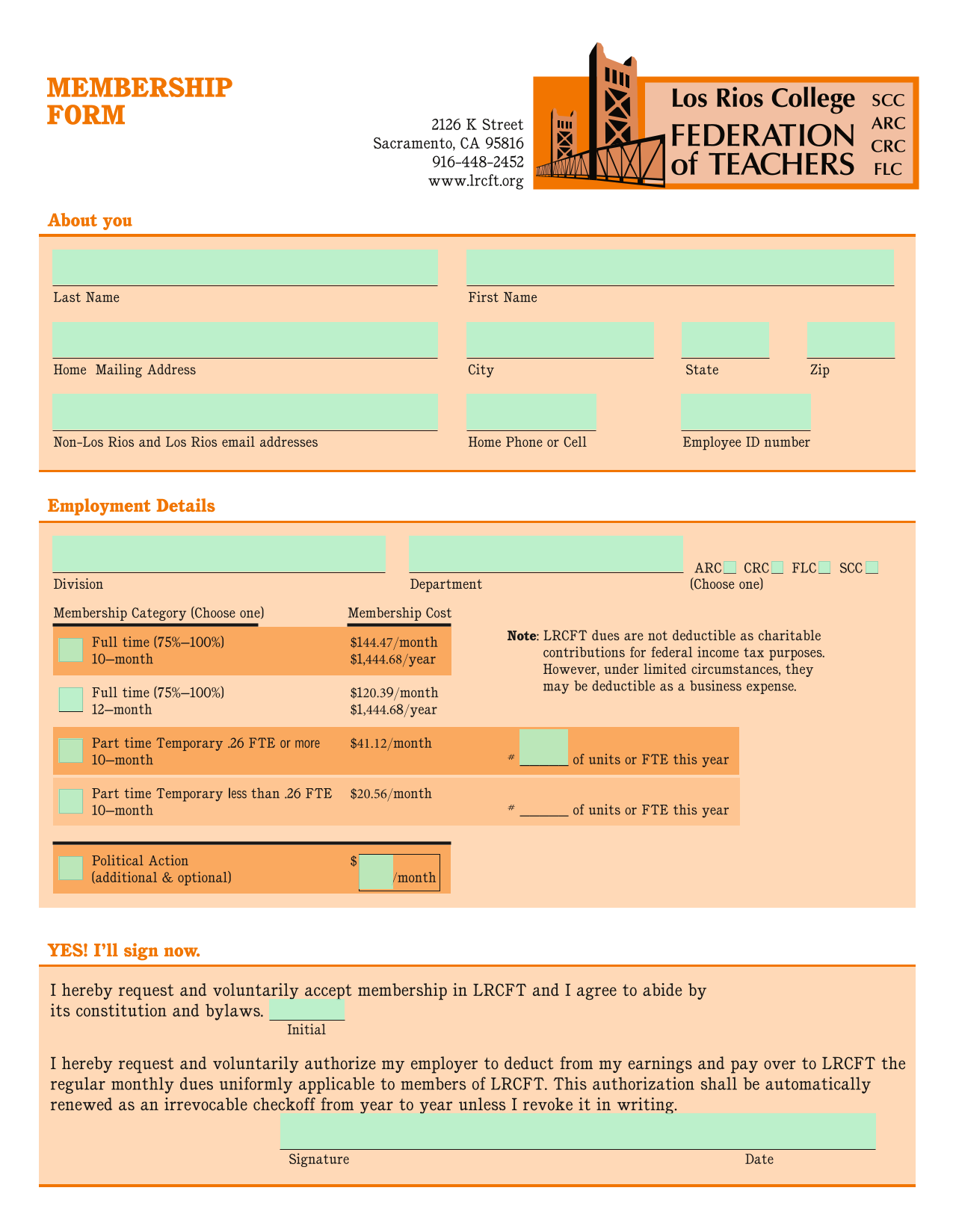 MEMBERSHIP FORM screenshot