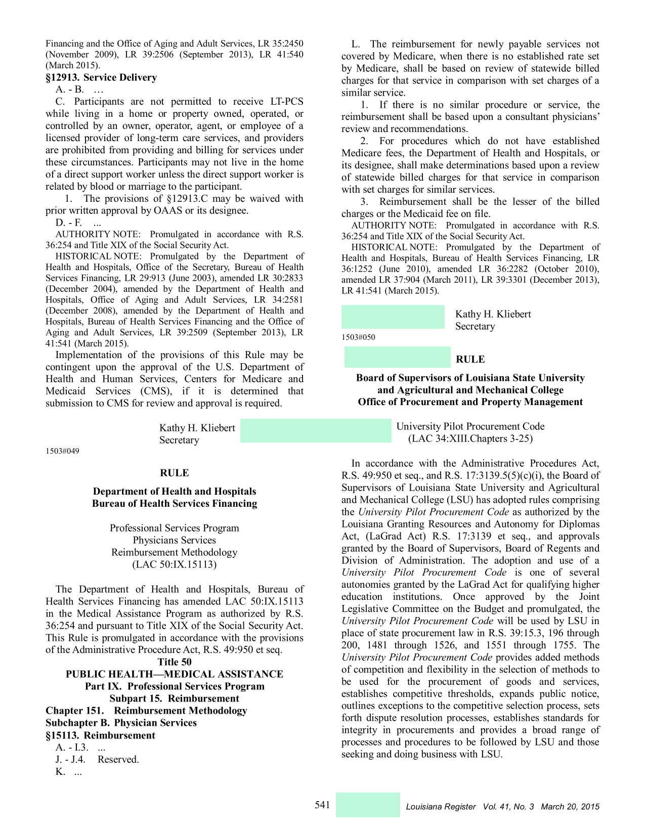 Louisiana Register Vol. 41, No. 3 screenshot