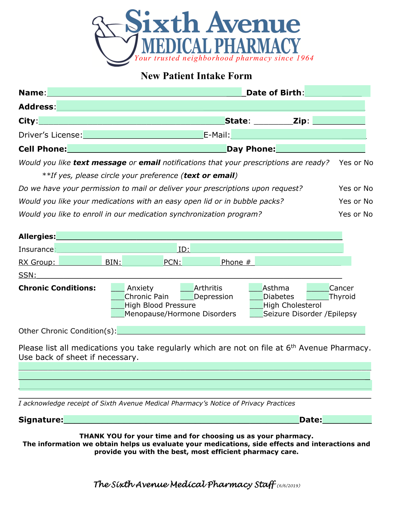 New Patient Intake Form screenshot