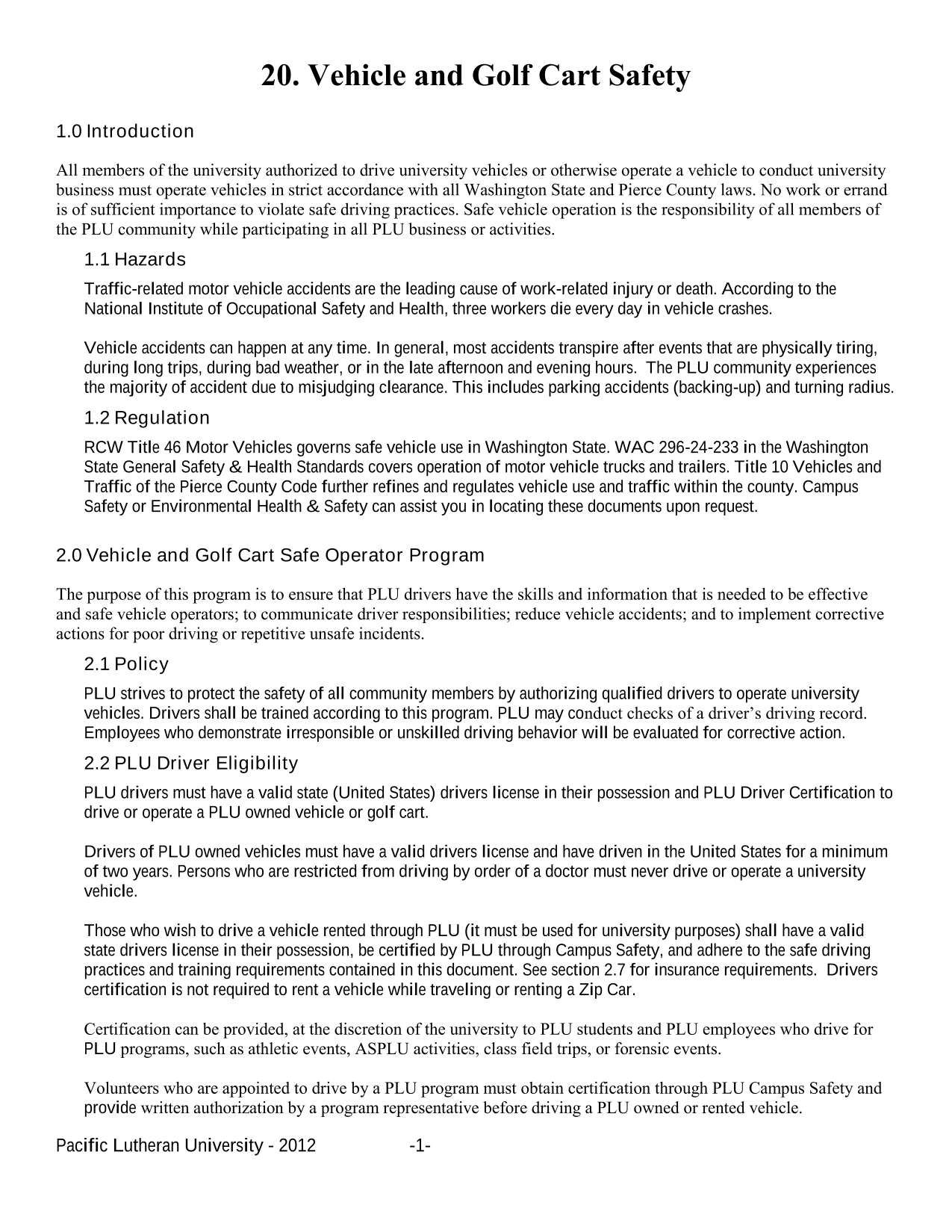 Vehicle And Golf Cart Safety Policy screenshot