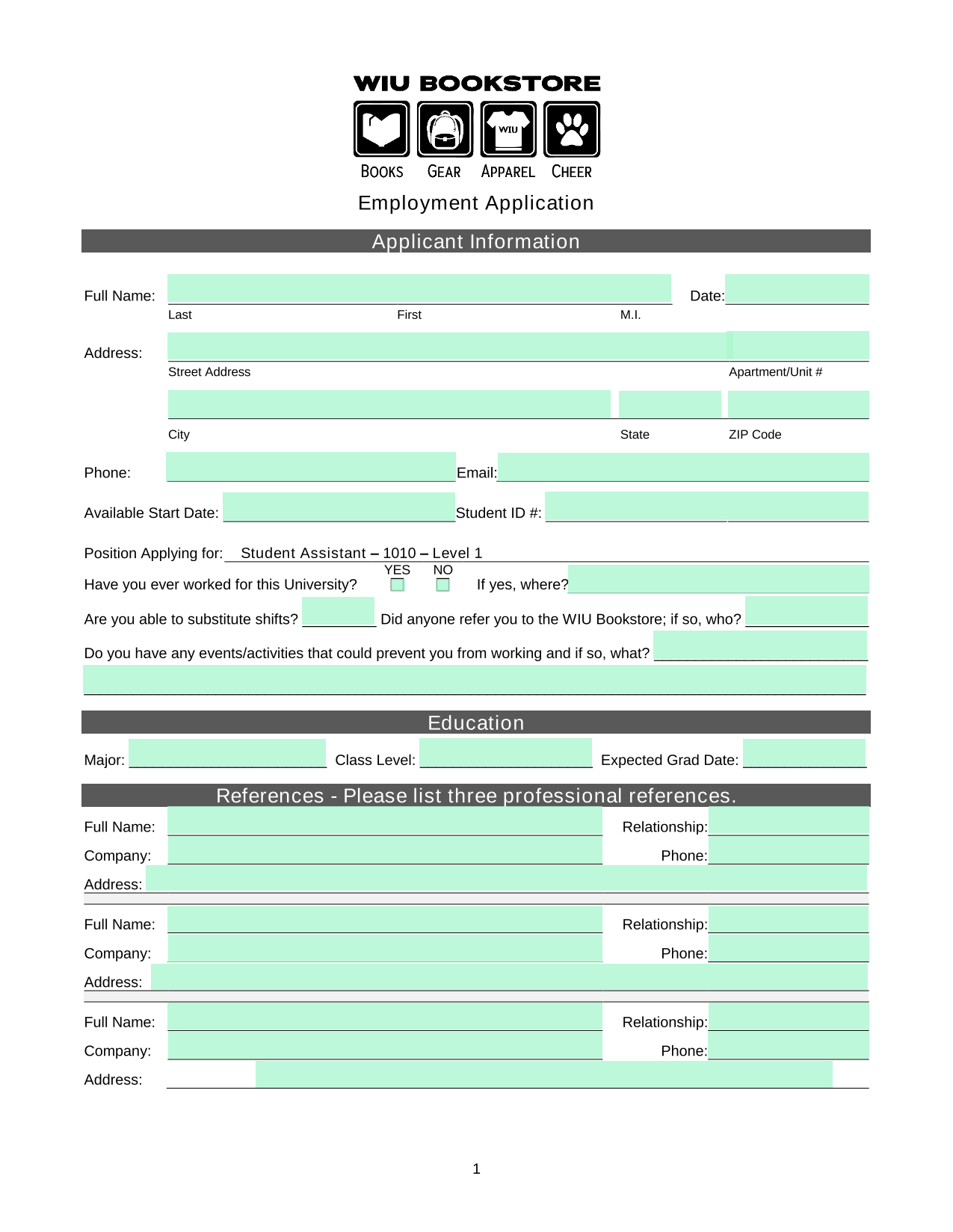 Employment Application screenshot