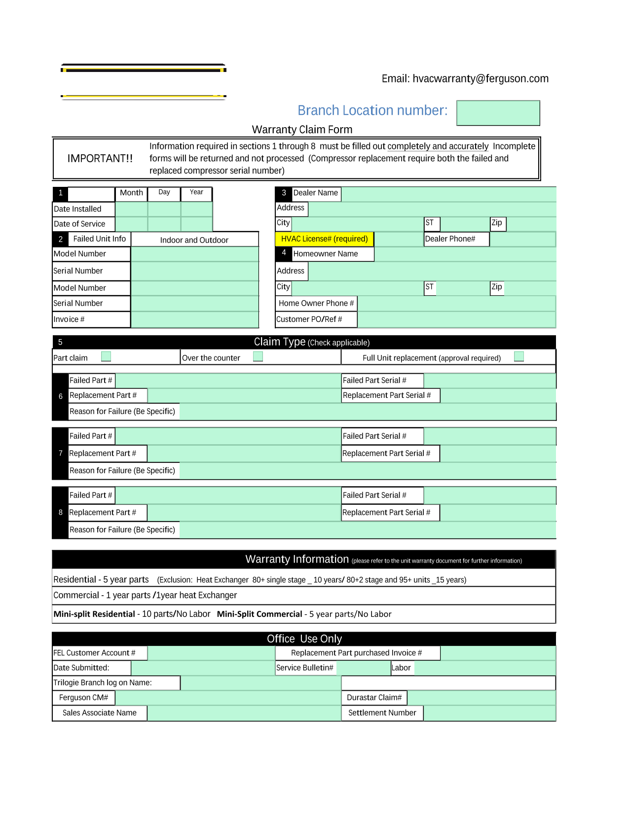 Warranty Claim Form screenshot