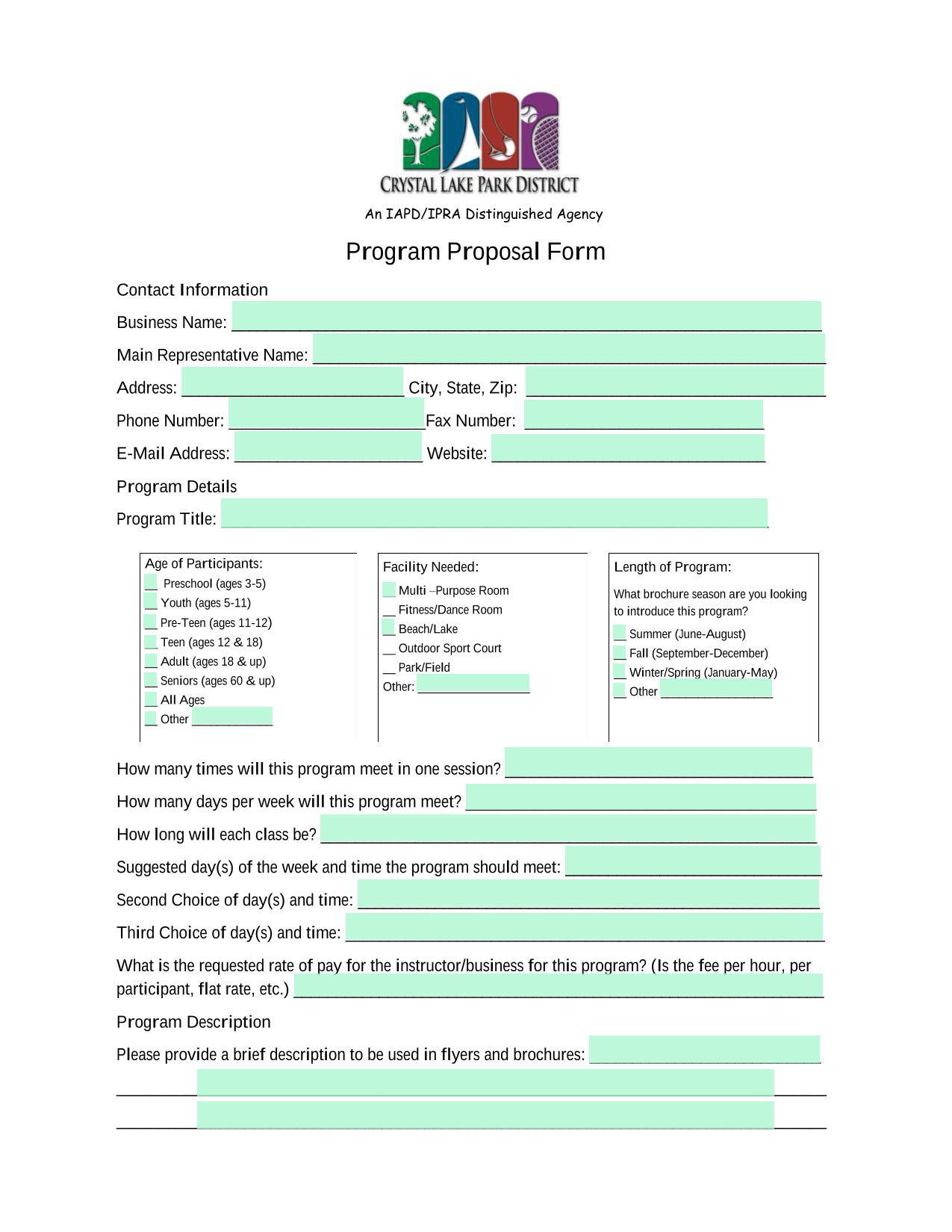 Program Proposal Form screenshot