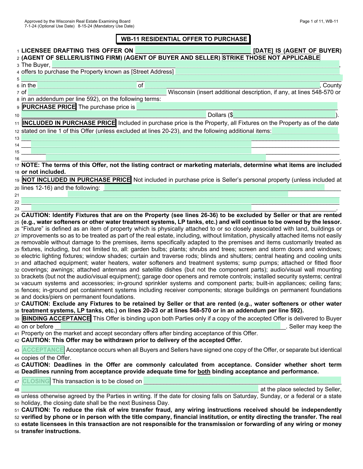 WB 11 Residential Offer To Purchase screenshot