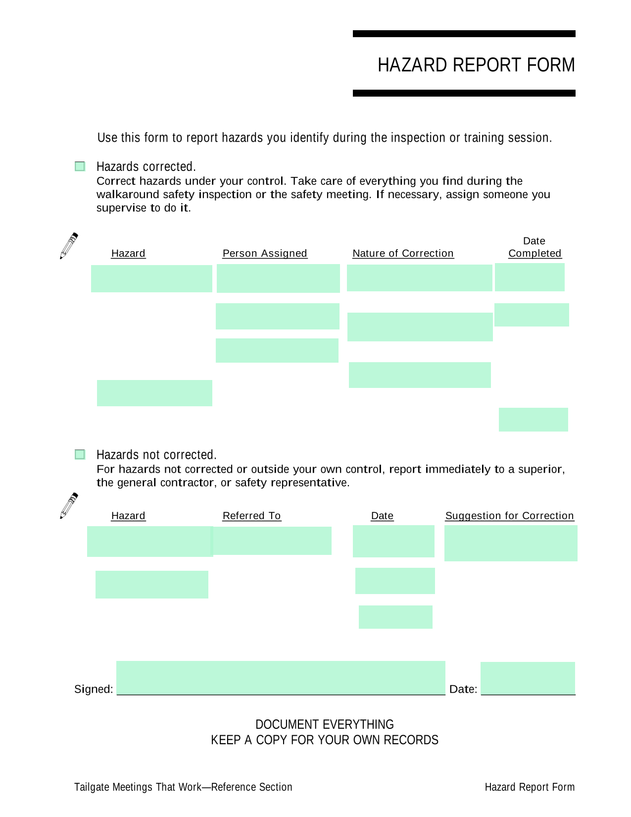 Hazard Report Form screenshot