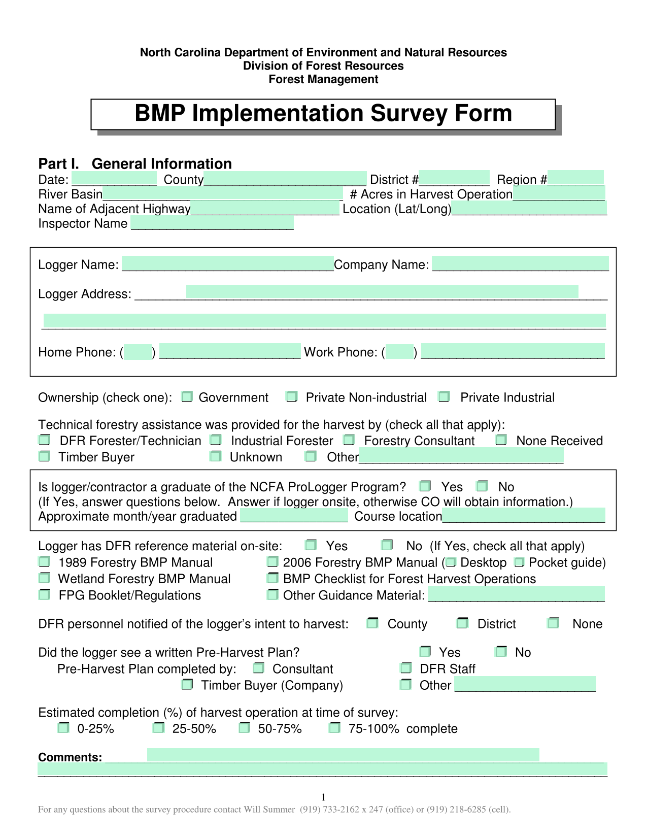 BMP Implementation Survey Form screenshot