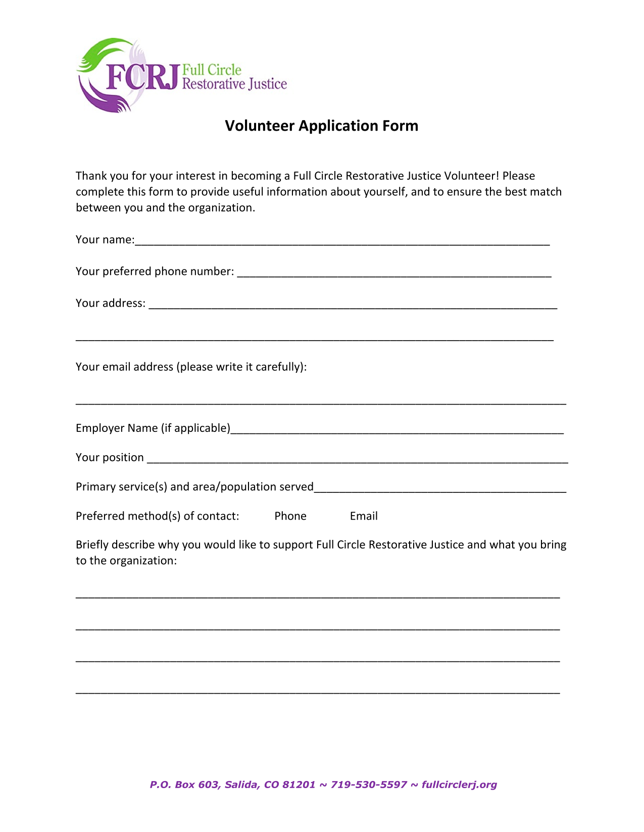 Volunteer Application Form screenshot