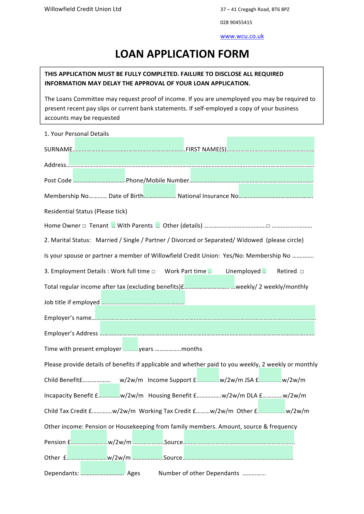 Loan Application Form screenshot