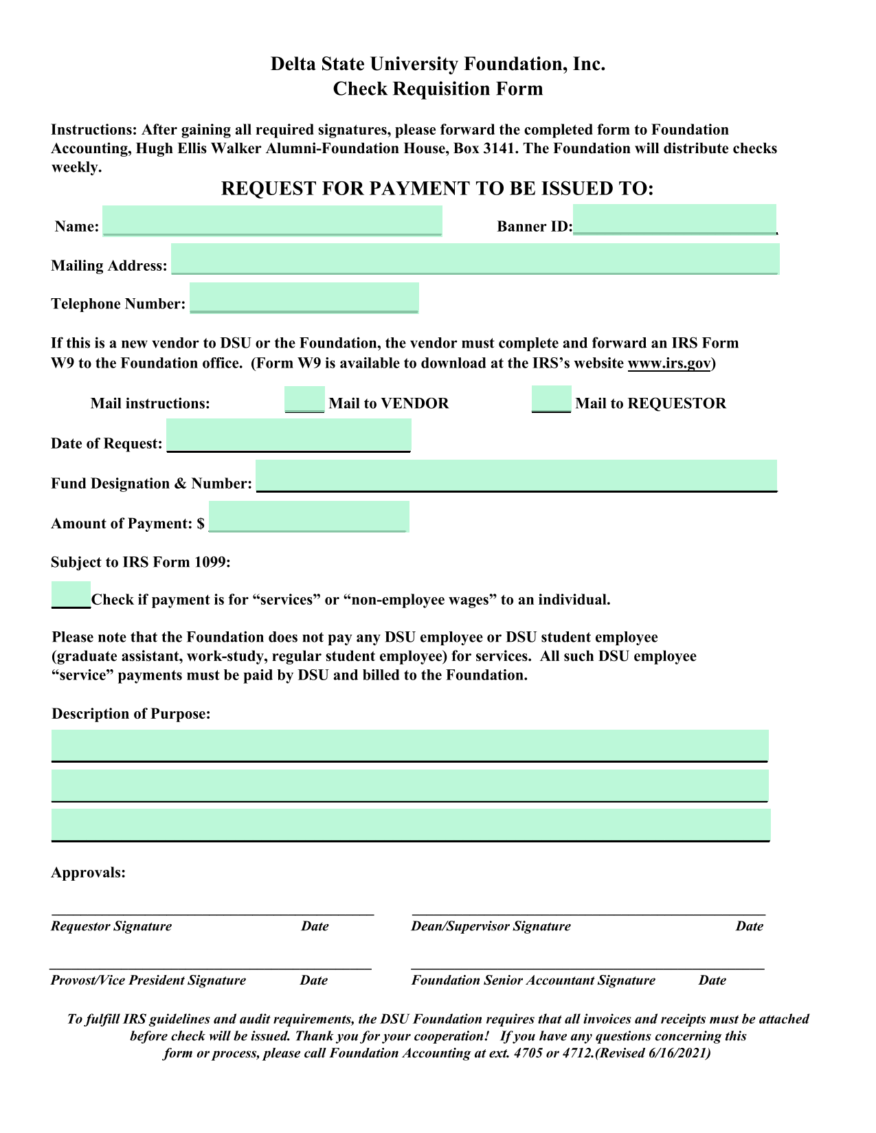 Check Requisition Form screenshot