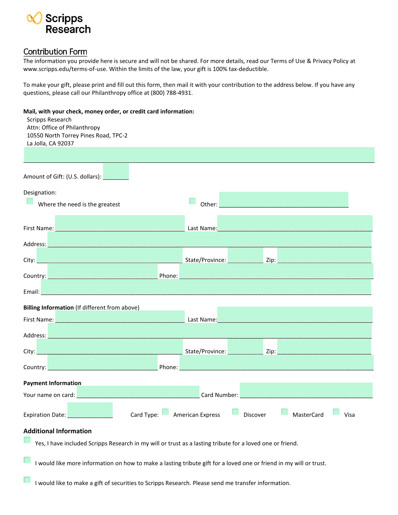 Contribution Form screenshot