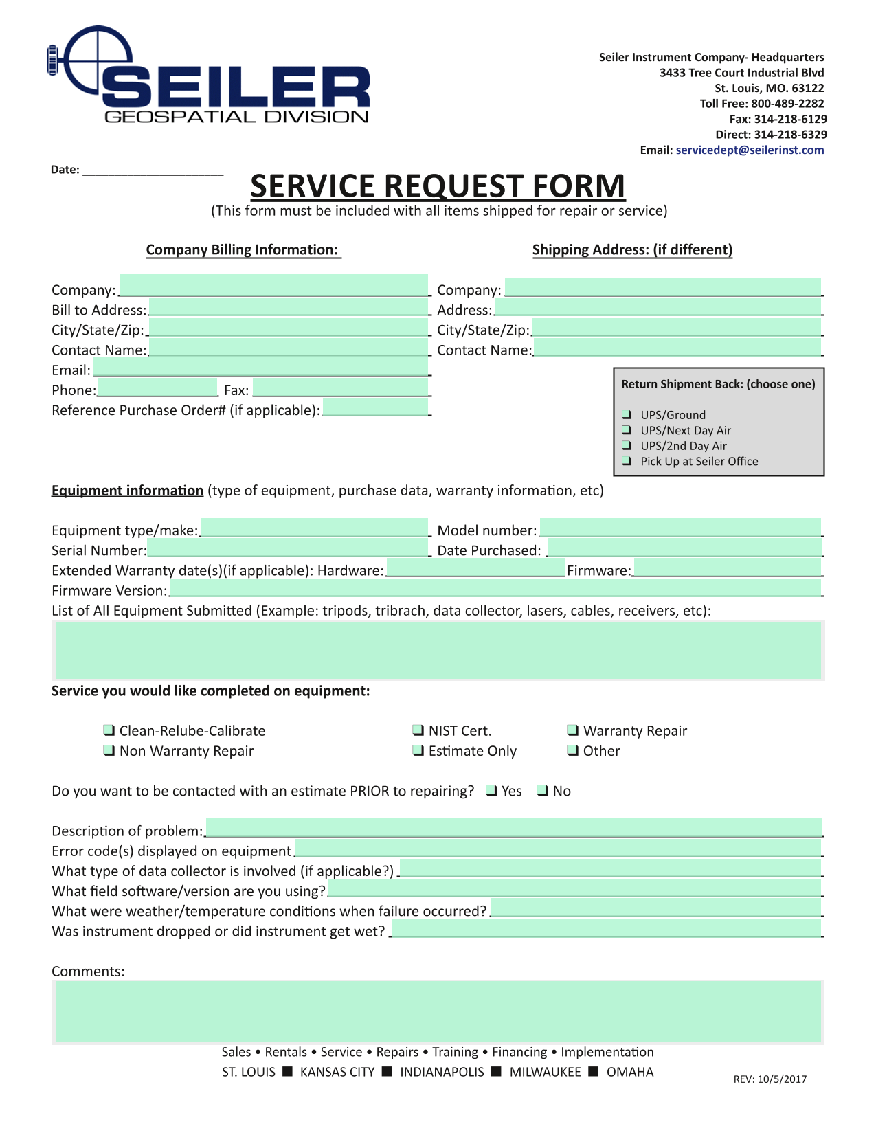 SERVICE REQUEST FORM screenshot