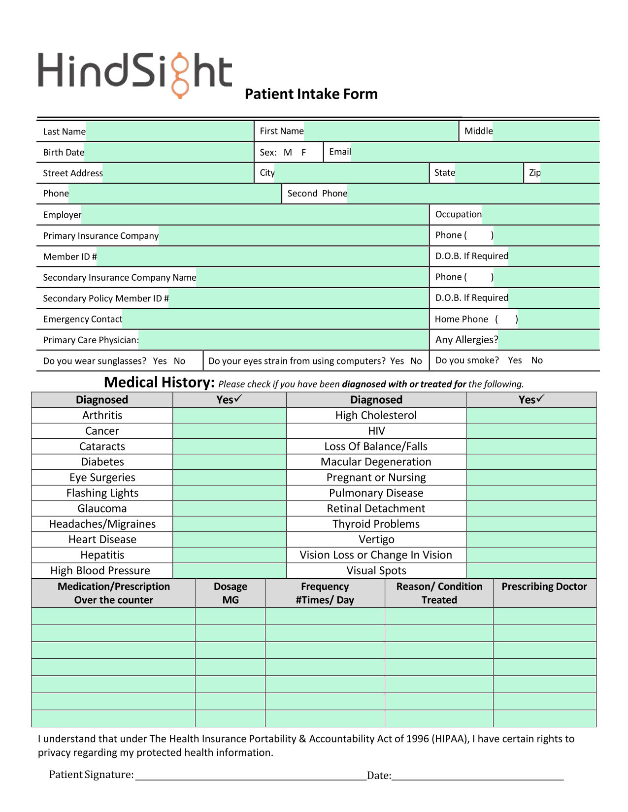 Patient Intake Form screenshot