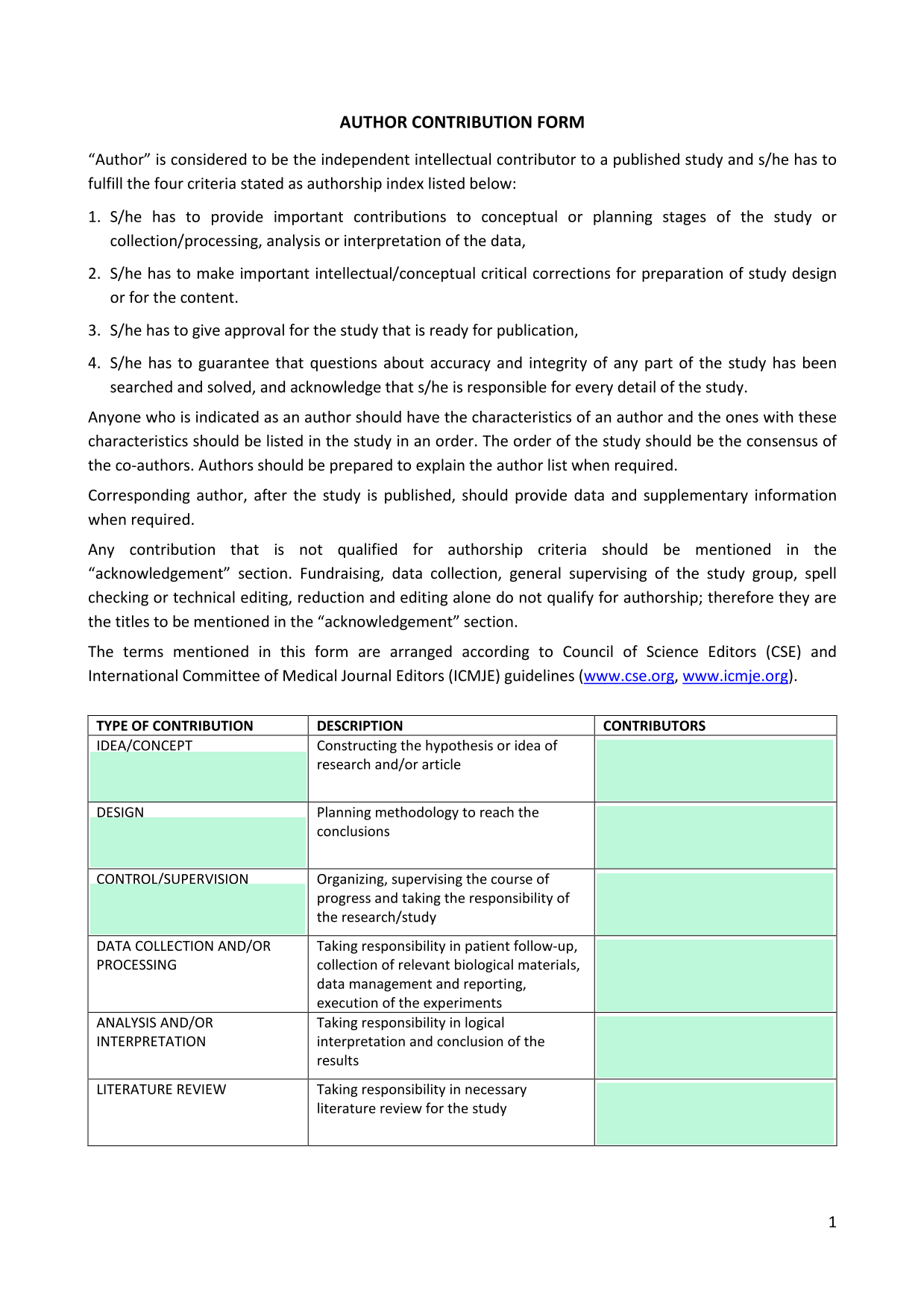 AUTHOR CONTRIBUTION FORM screenshot