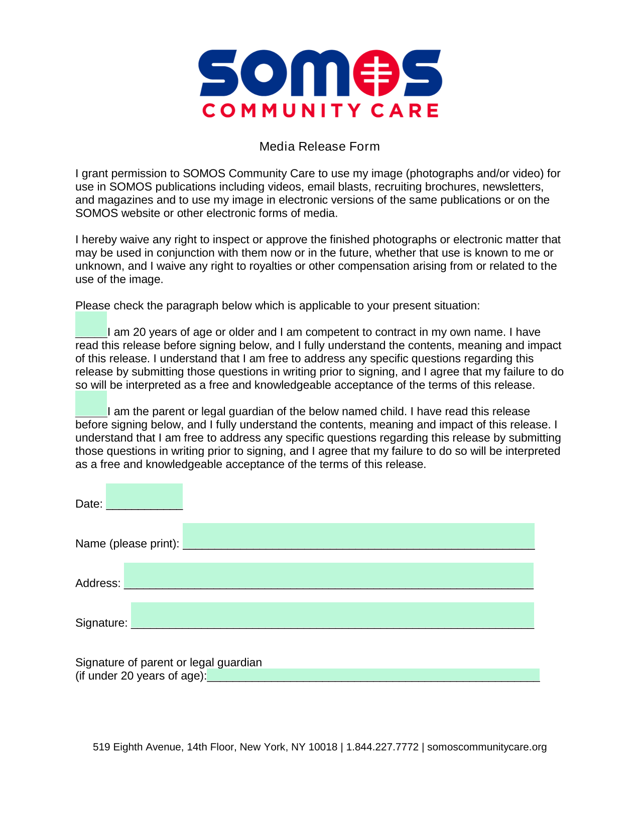 Media Release Form screenshot
