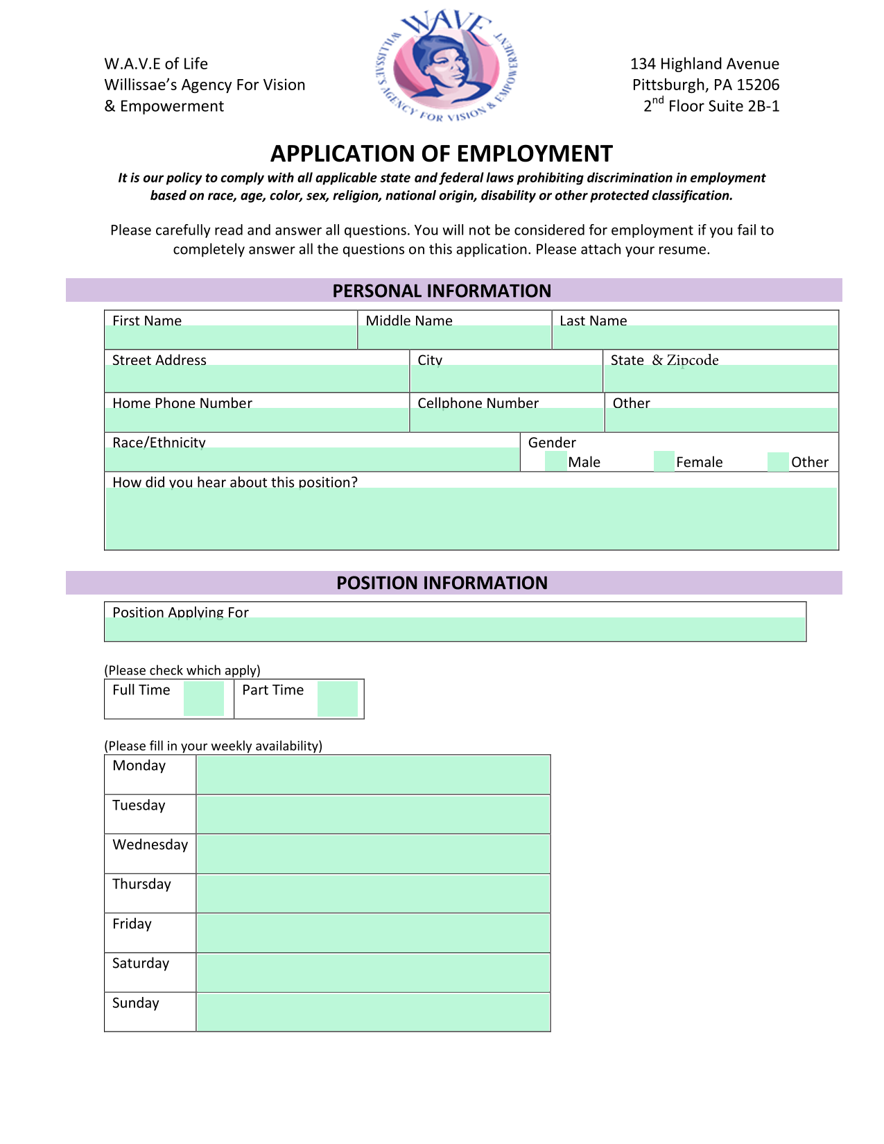 APPLICATION OF EMPLOYMENT screenshot