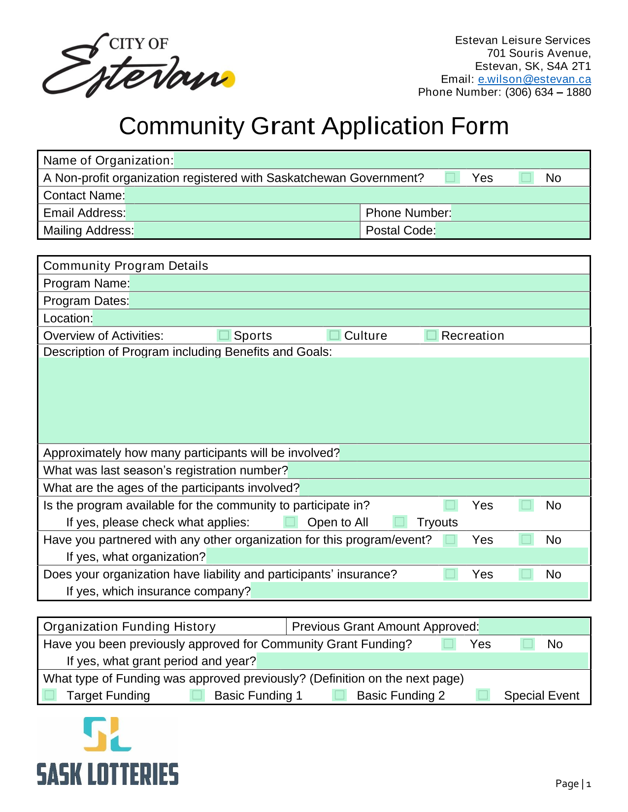 Community Grant Application Form screenshot