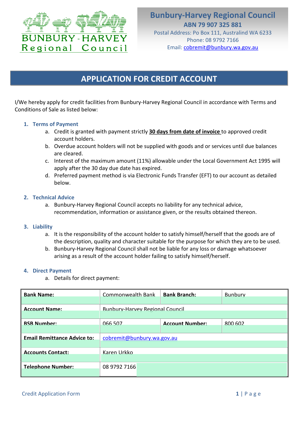 Credit Application Form screenshot
