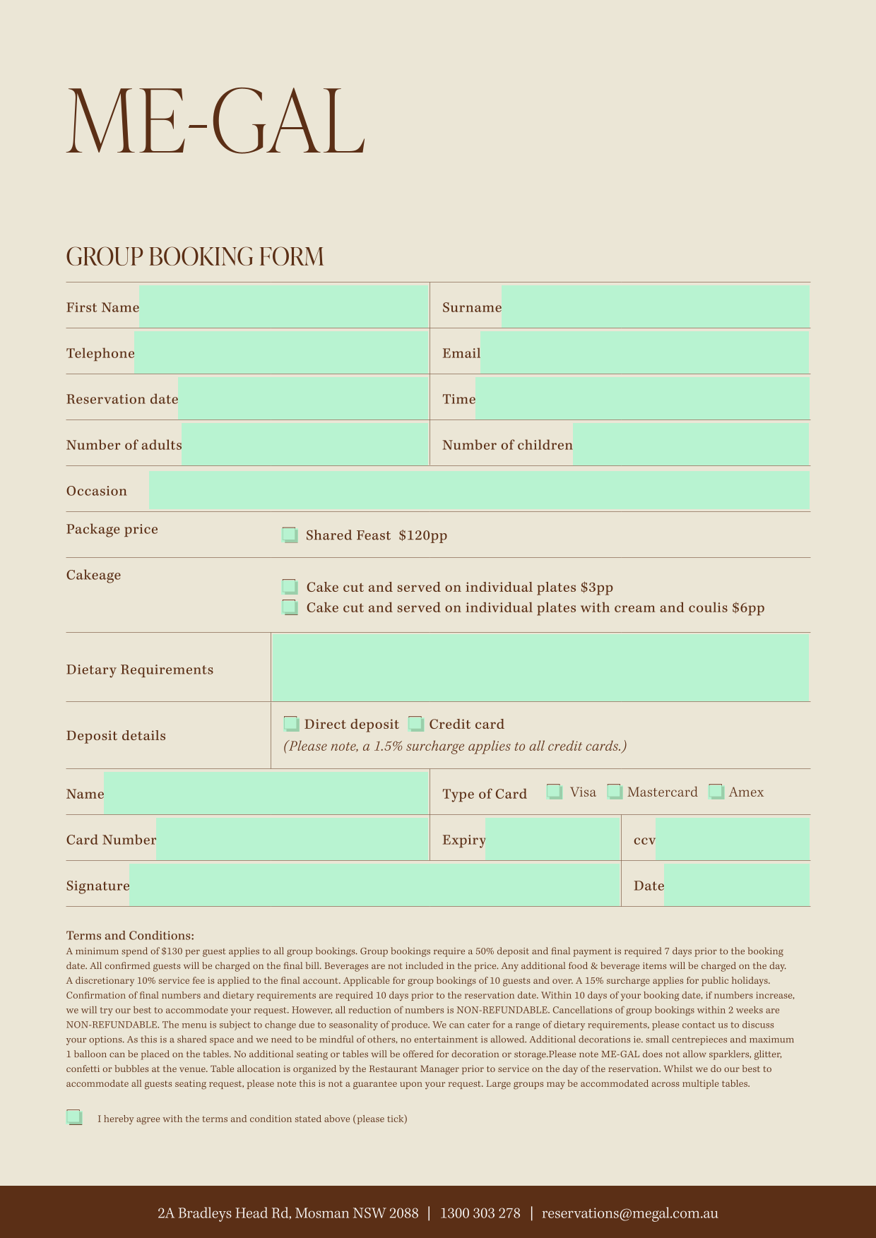 Group Booking Form screenshot