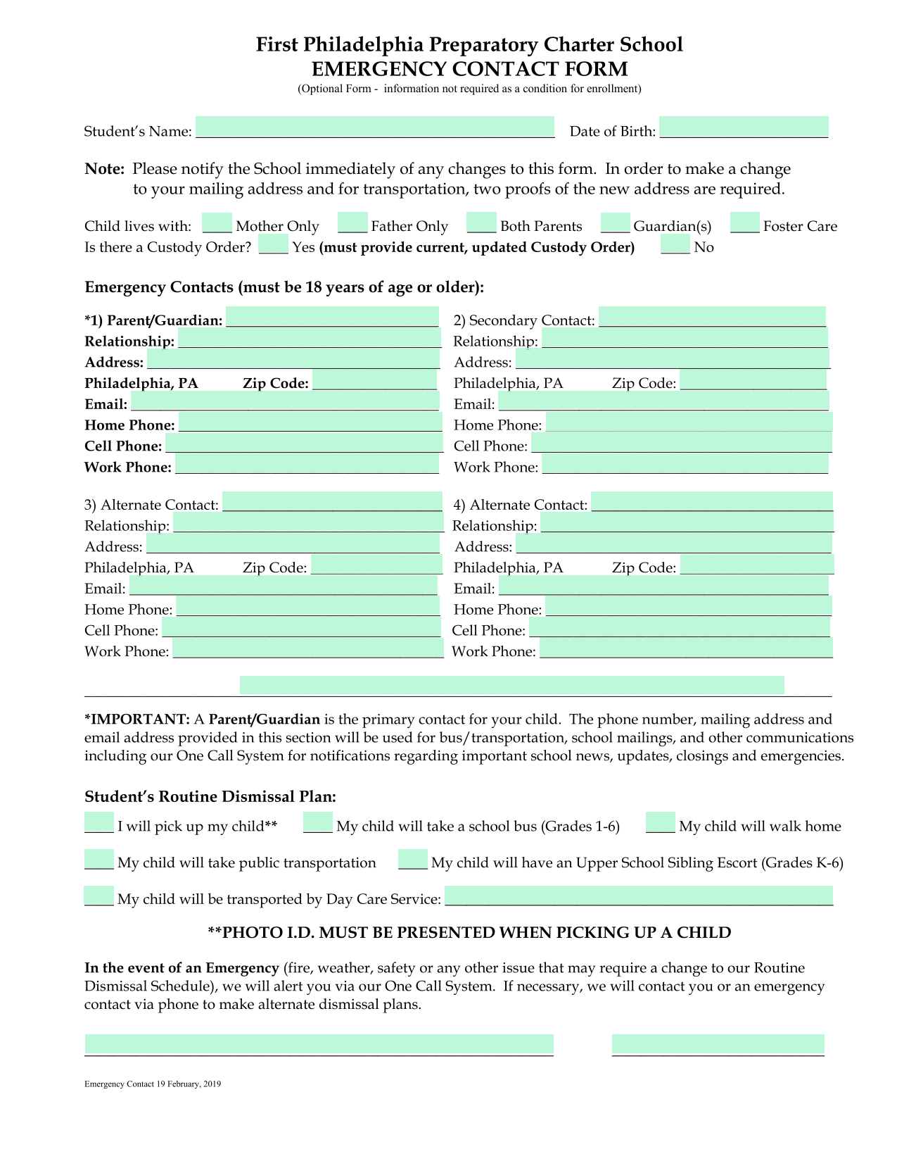 Emergency Contact Form screenshot