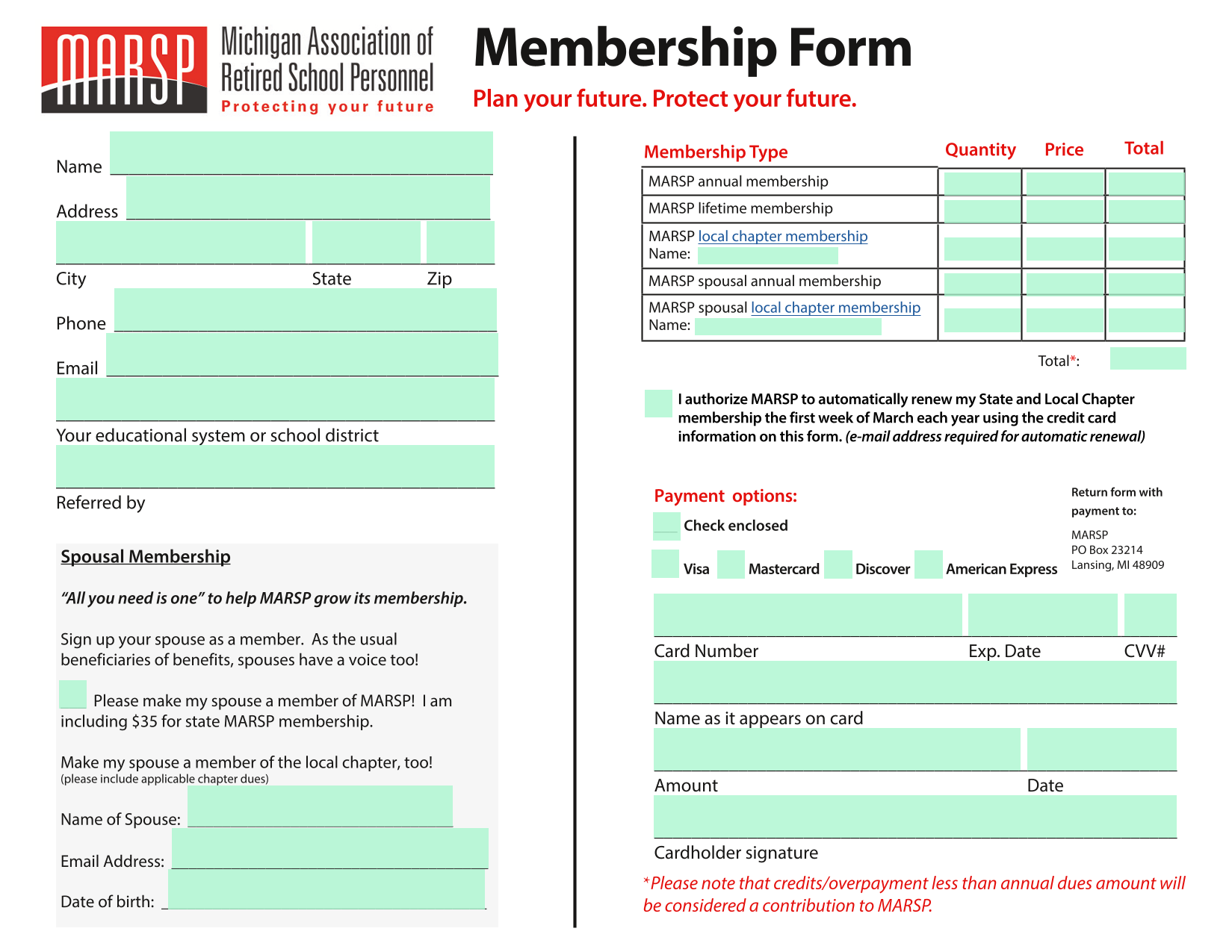 Membership Form screenshot