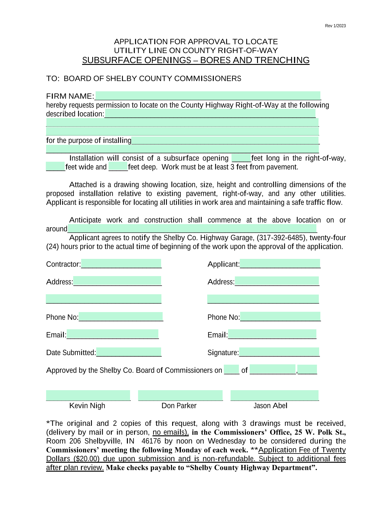 APPLICATION FOR APPROVAL TO LOCATE UTILITY LINE ON COUNTY RIGHT OF WAY screenshot