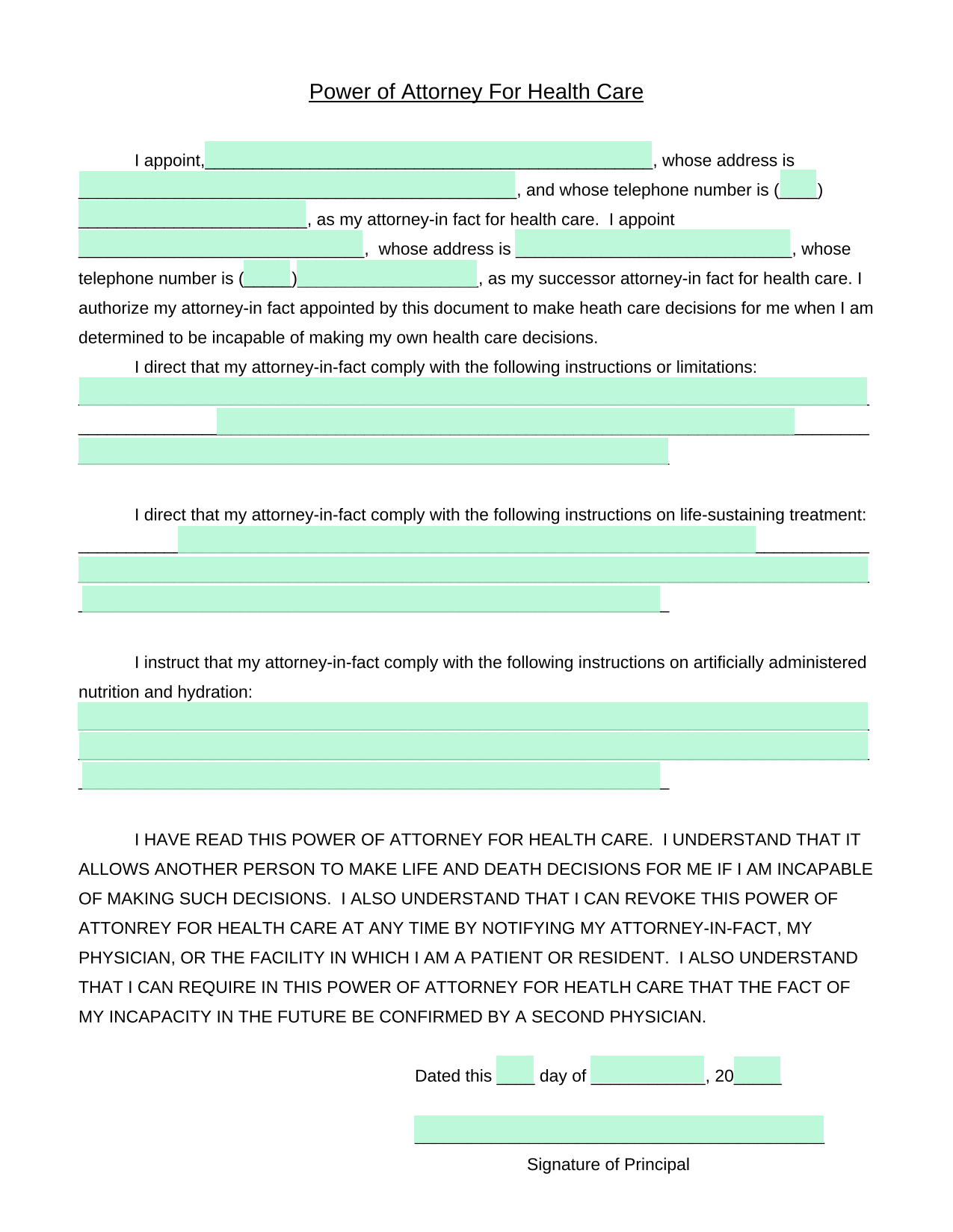 Power Of Attorney For Health Care screenshot