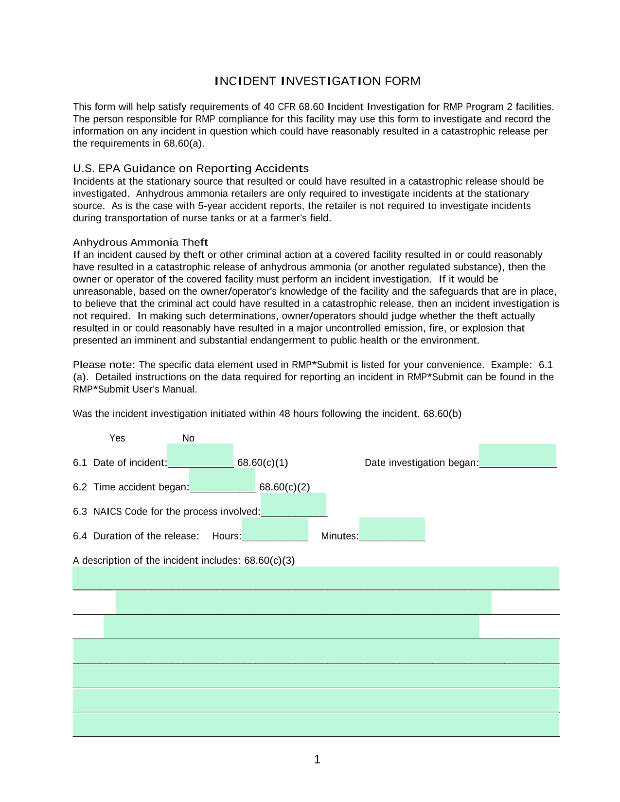 Incident Investigation Form screenshot