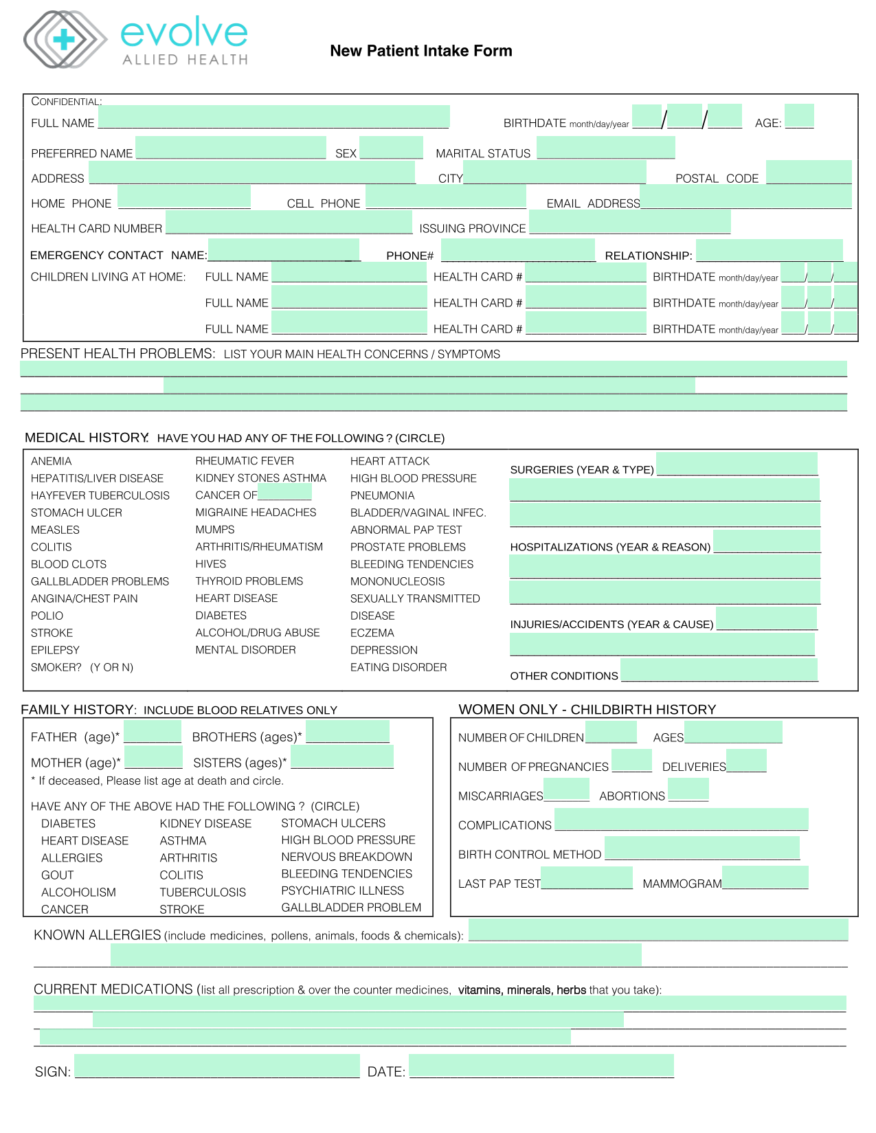 New Patient Intake Form screenshot
