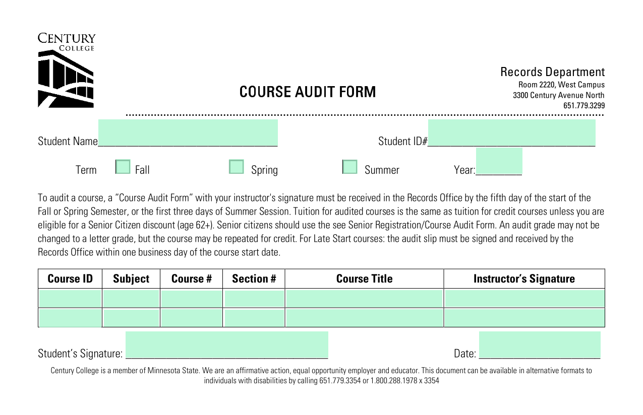 Course Audit Form screenshot