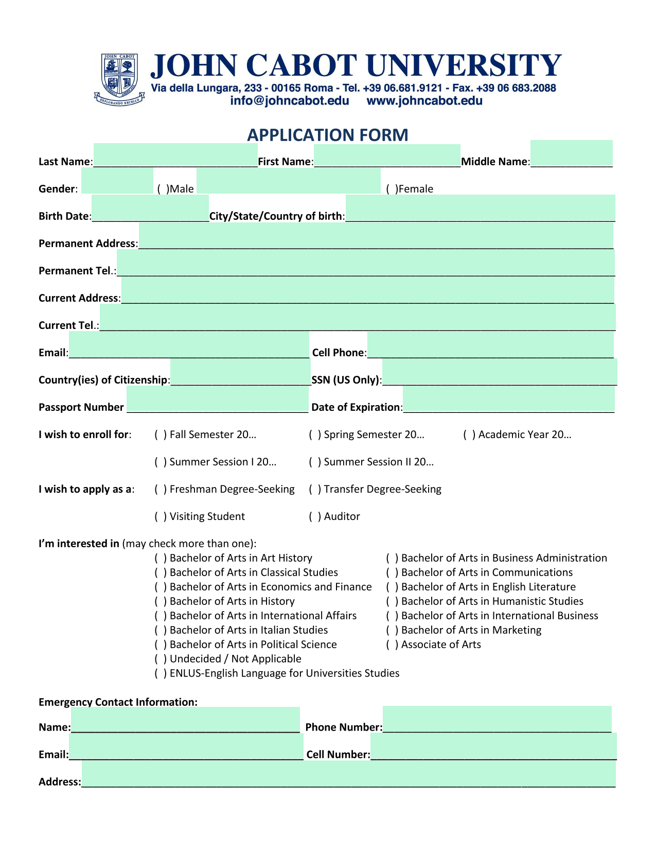Application Form screenshot