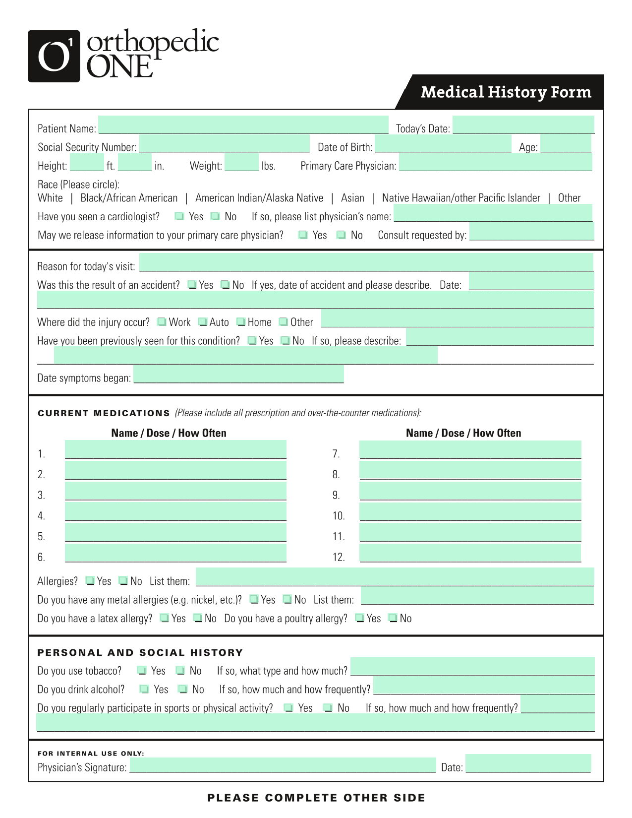 Medical History Form screenshot