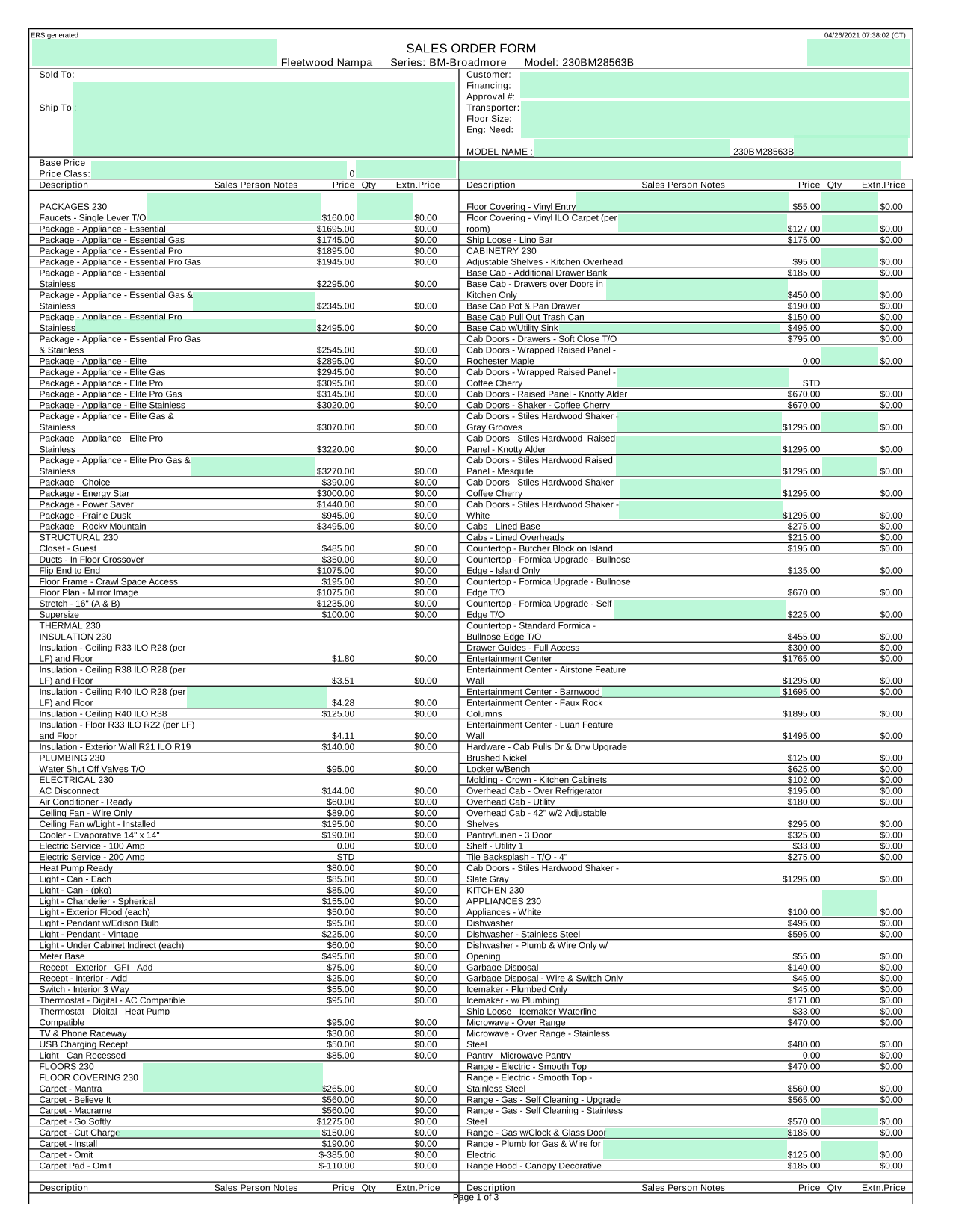 SALES ORDER FORM screenshot