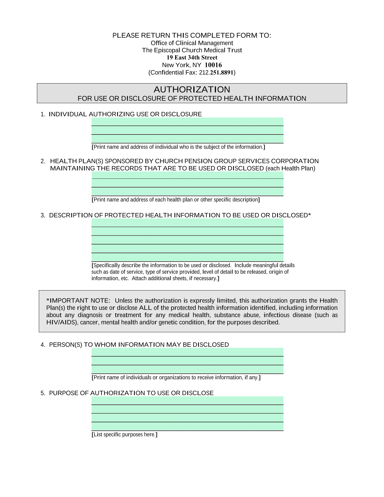 Authorization For Use Or Disclosure Of Protected Health Information screenshot