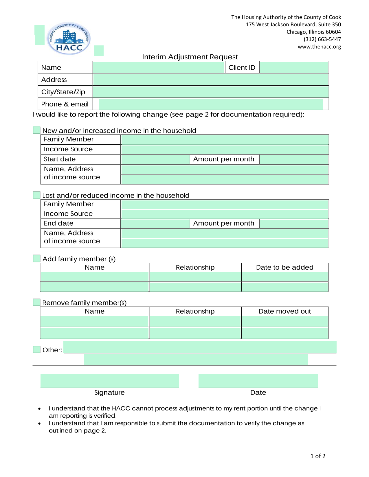 Interim Adjustment Request screenshot