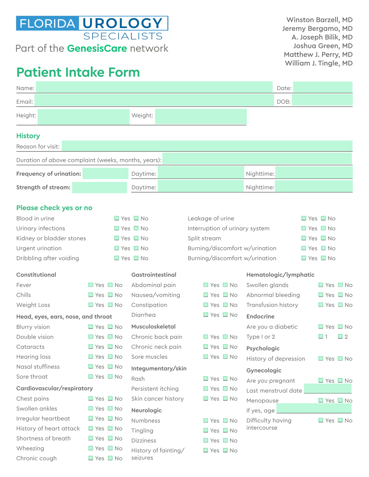 Patient Intake Form screenshot