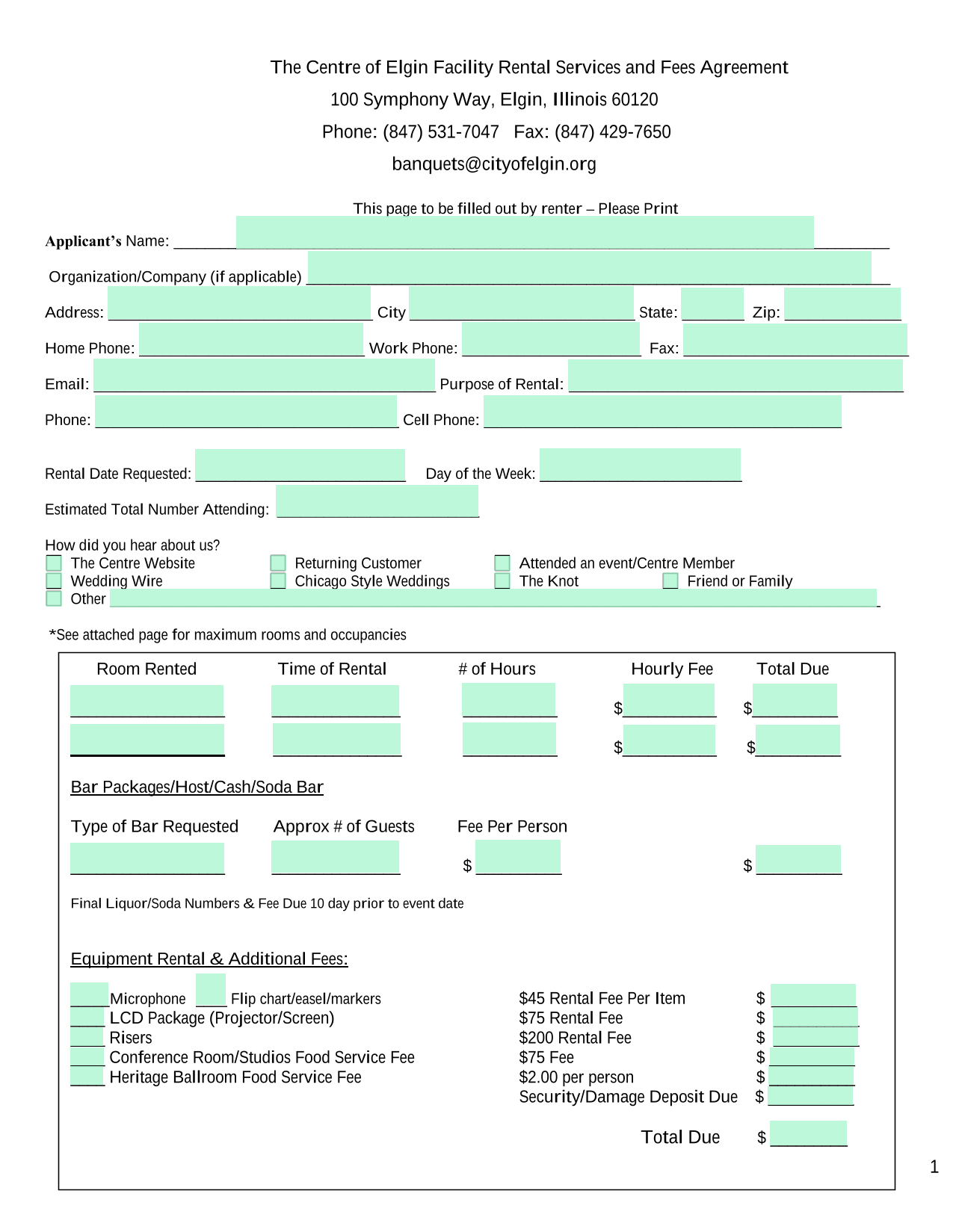 The Centre Of Elgin Facility Rental Services And Fees Agreement screenshot