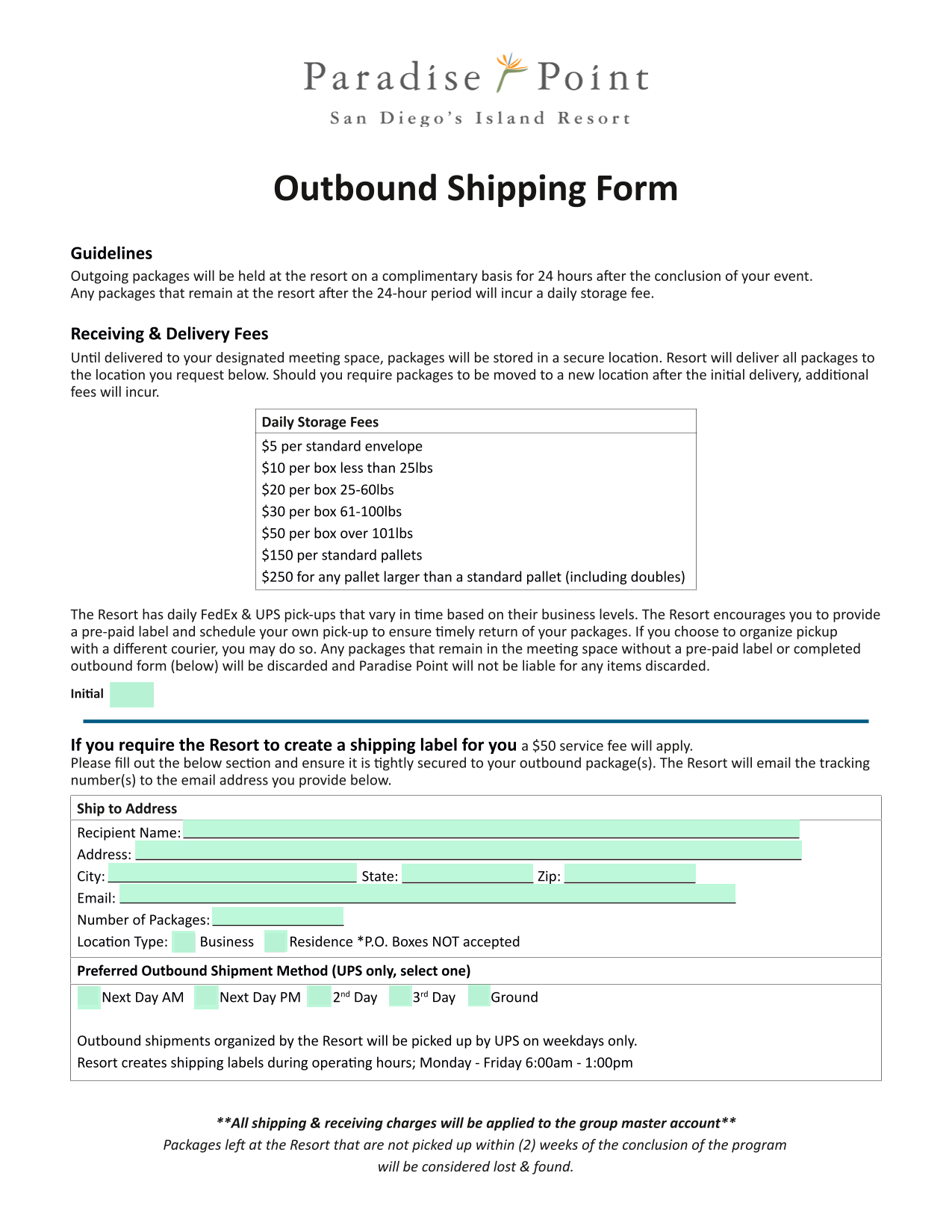 Outbound Shipping Form screenshot