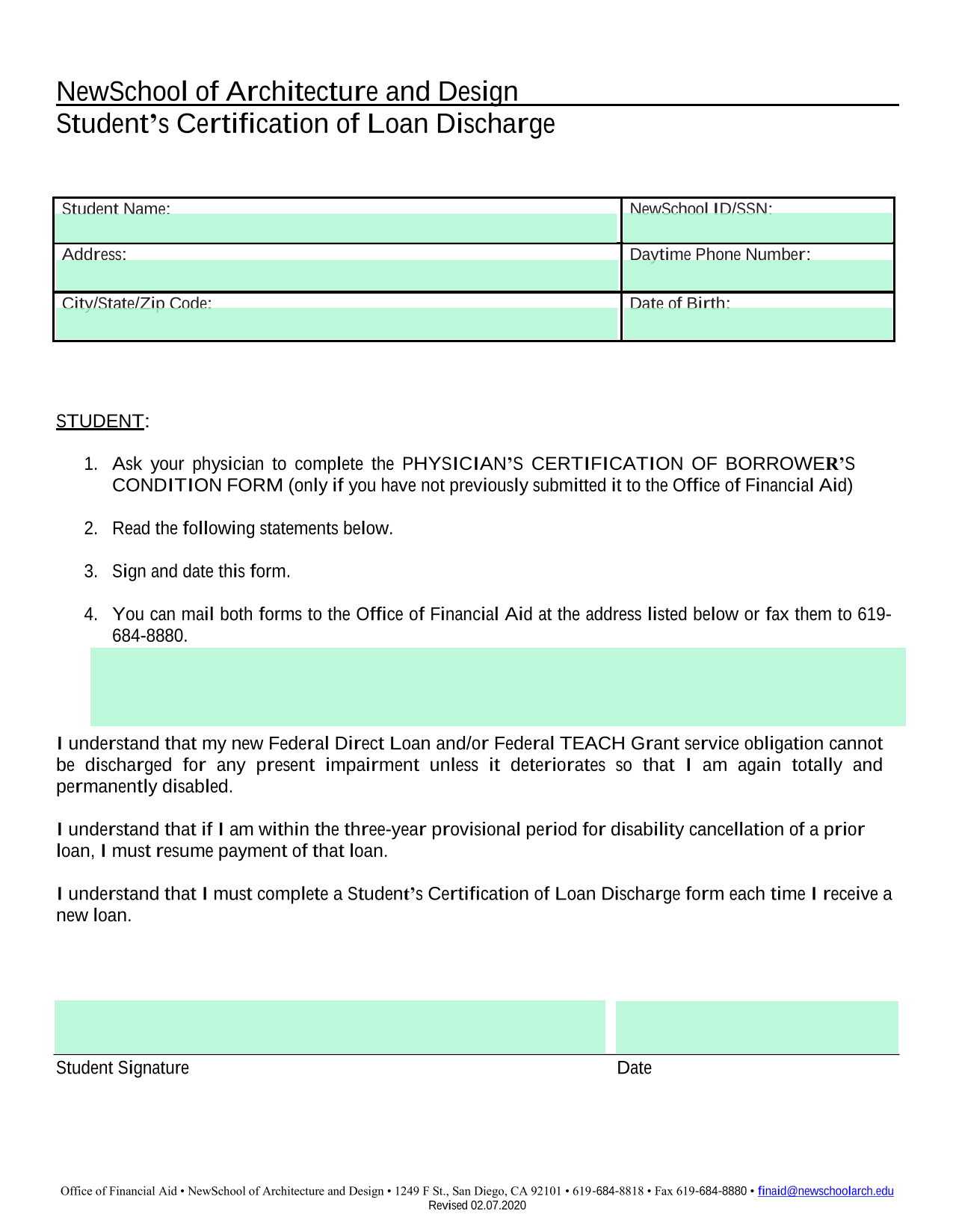 StudentS Certification Of Loan Discharge screenshot