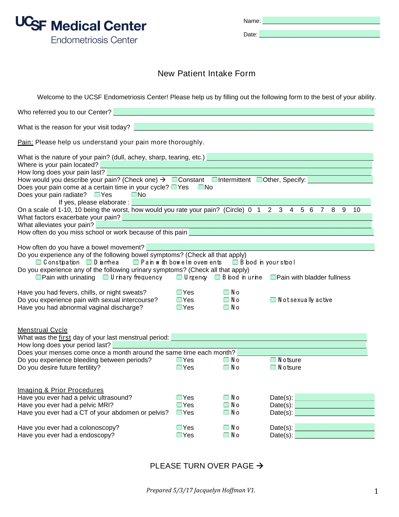 New Patient Intake Form screenshot
