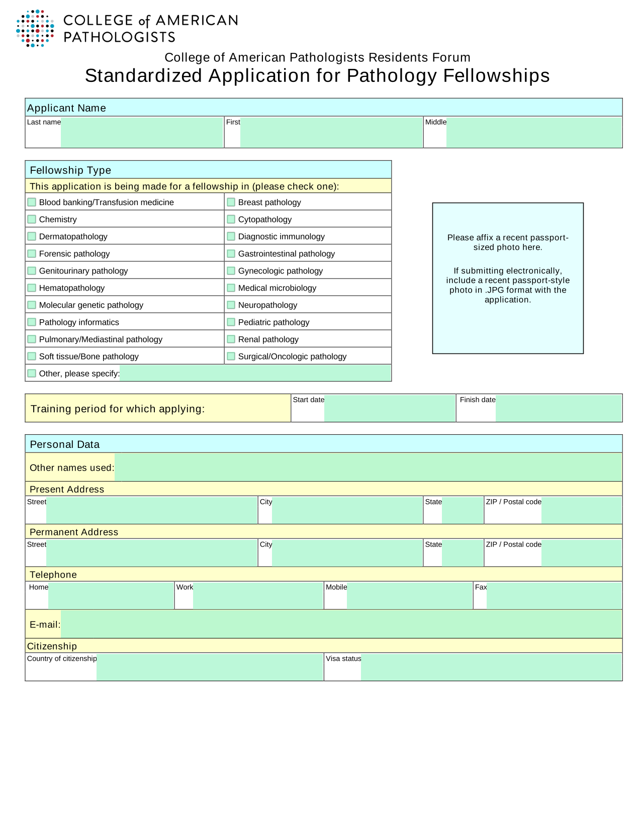 Standardized Application For Pathology Fellowships screenshot