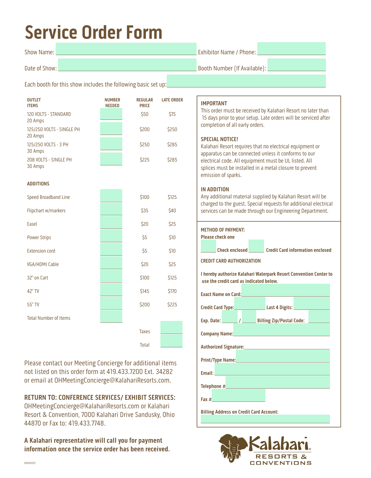 Service Order Form screenshot