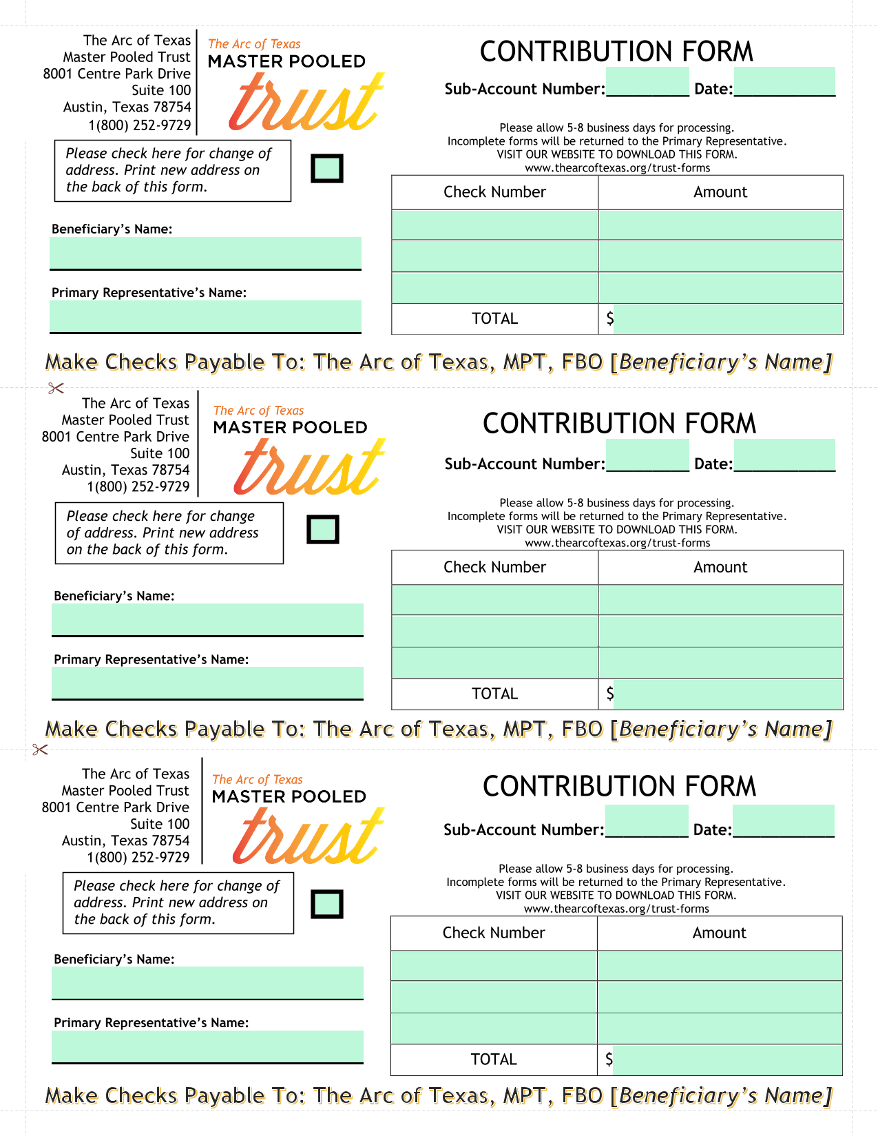Contribution Form screenshot