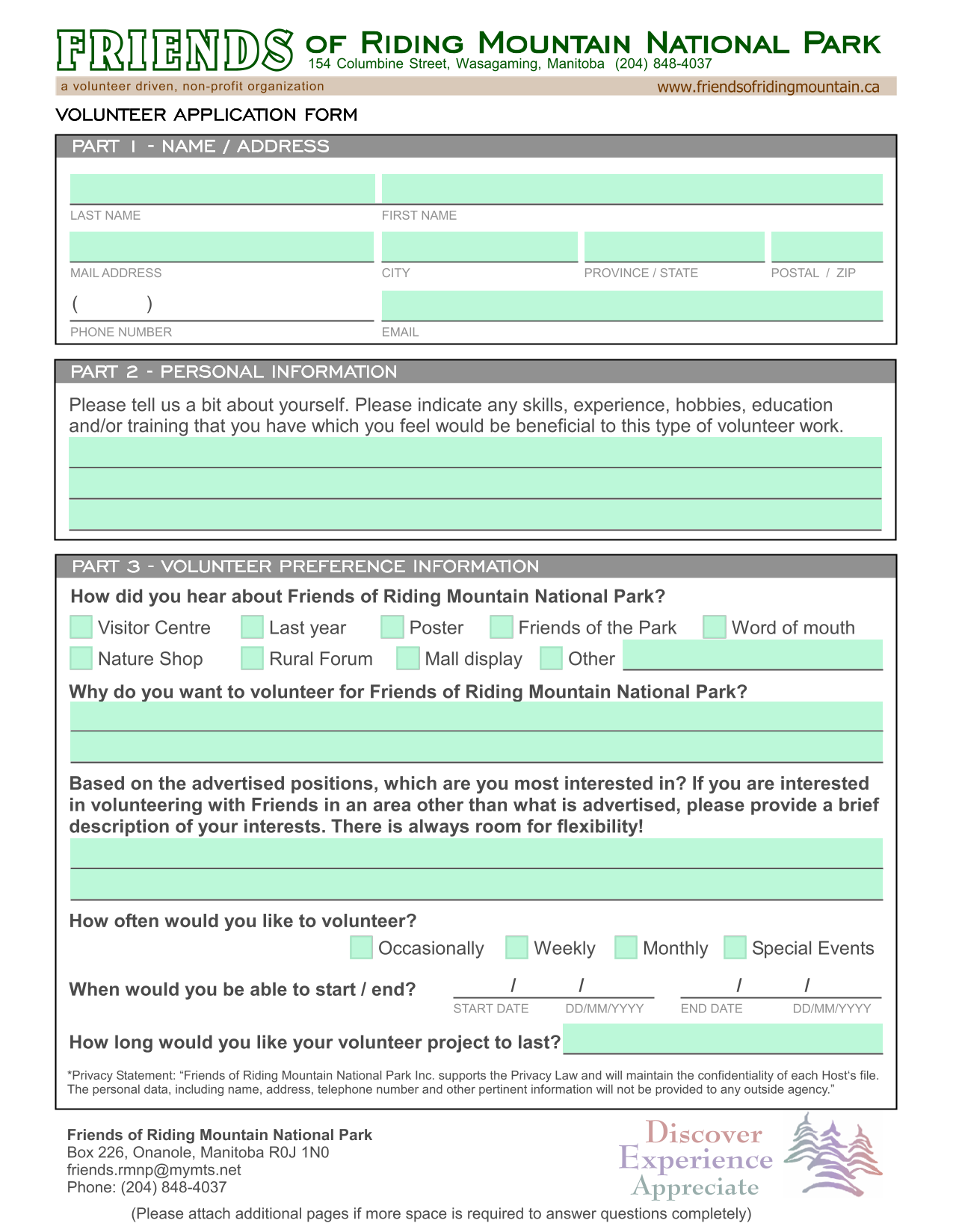 Volunteer Application Form screenshot