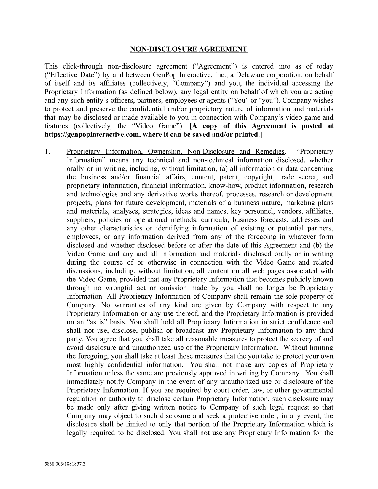 Non Disclosure Agreement screenshot