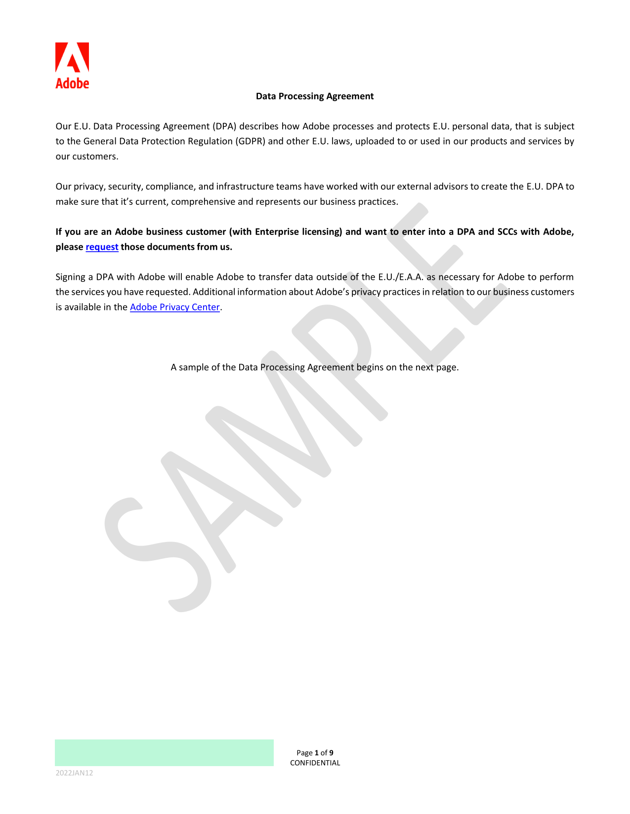 Data Processing Agreement screenshot