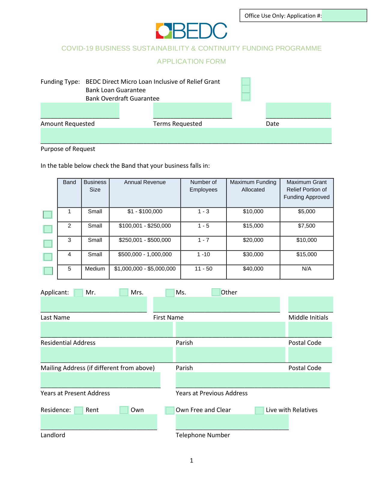 COVID 19 BUSINESS SUSTAINABILITY  CONTINUITY FUNDING PROGRAMME APPLICATION FORM screenshot